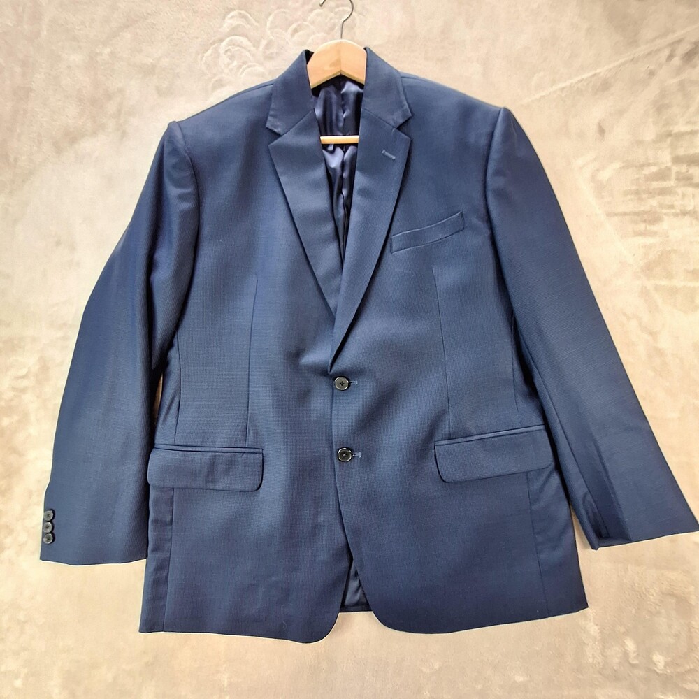 Studiosuits Suit Jacket Mens 44 Short Blue Wool Check Double Vent 2 Btn Formal